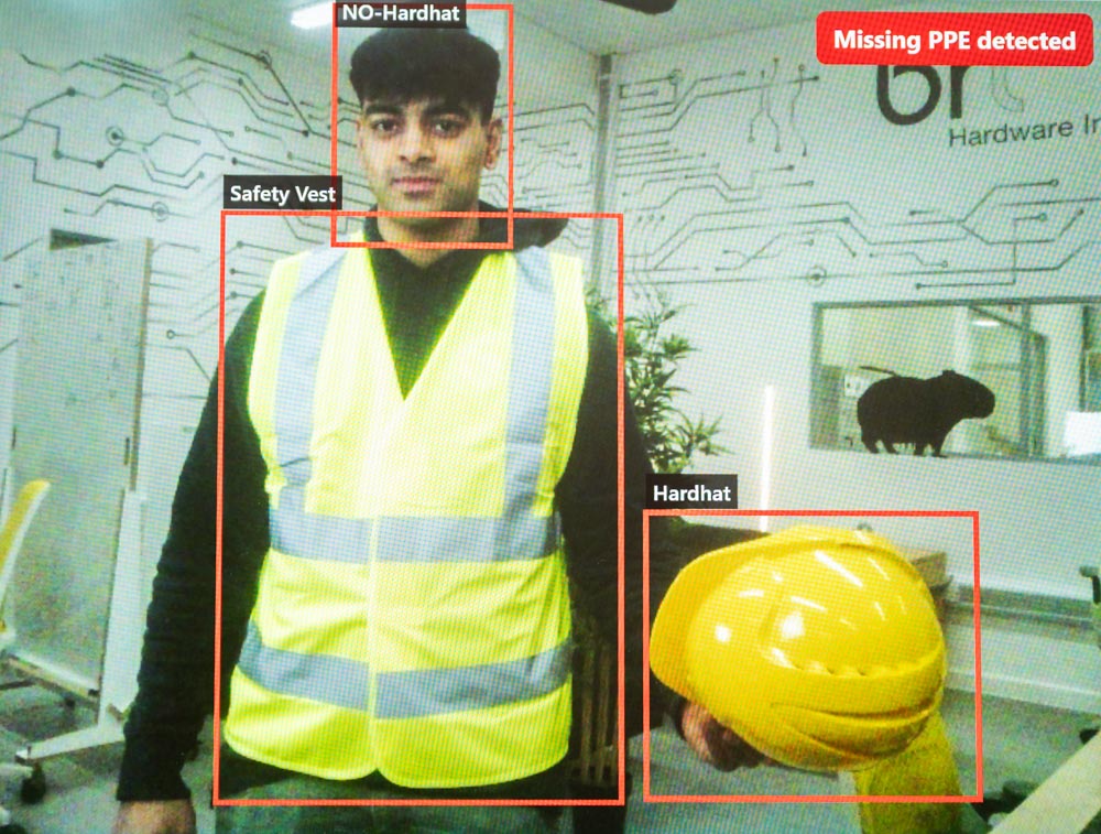Ohm Lab industrial vision system detecting PPE on-site